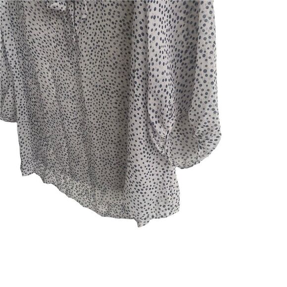 SILK Popover Printed Semi-Sheer Blouse With Tie Neck Grey Blue M - Picture 4 of 10